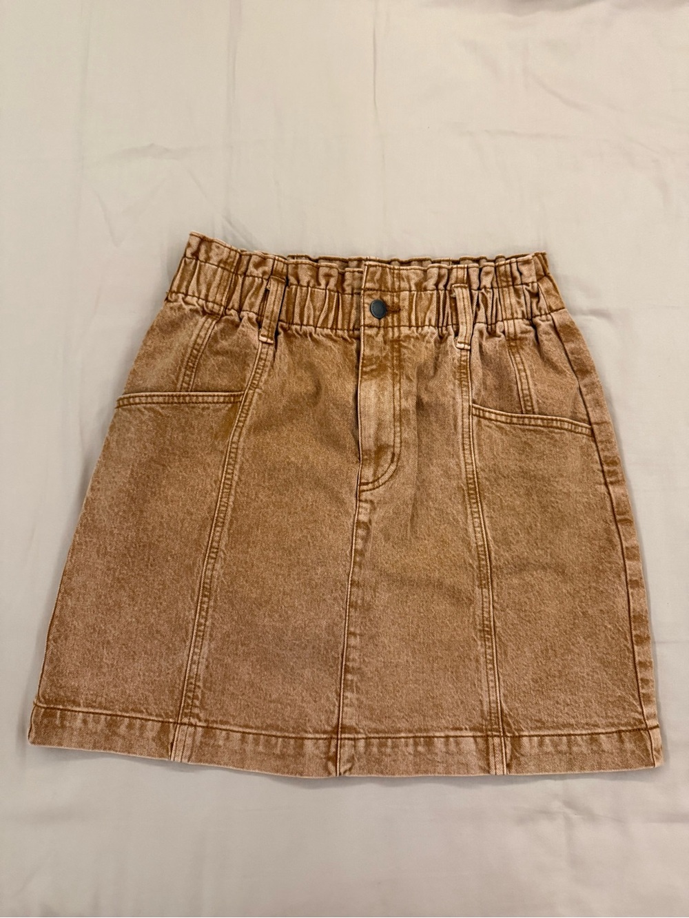 Caramel Denim Paperbag Waist Mini Skirt